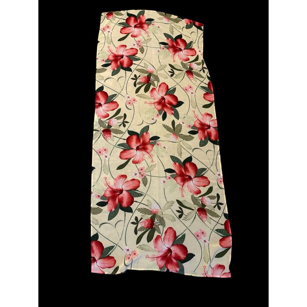 Tommy Bahama Hawaiian Flower Scarf 24x 54 Tropical Hibiscus Yellow Pink Green